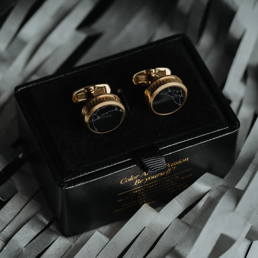 French Black Marble Cuff Links